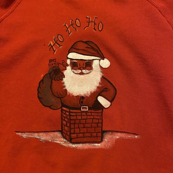 Vintage 90s Christmas Puff Paint Sweatshirt Adult Large Red Made In USA - Picture 3 of 4